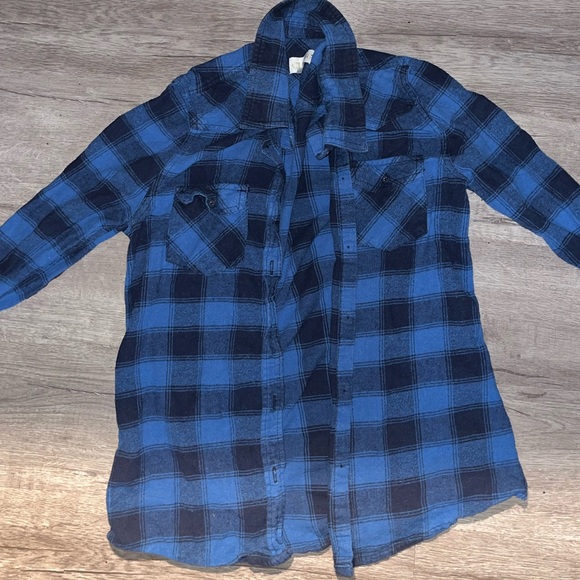 Blue Checked Unisex Flannel - Picture 3 of 5